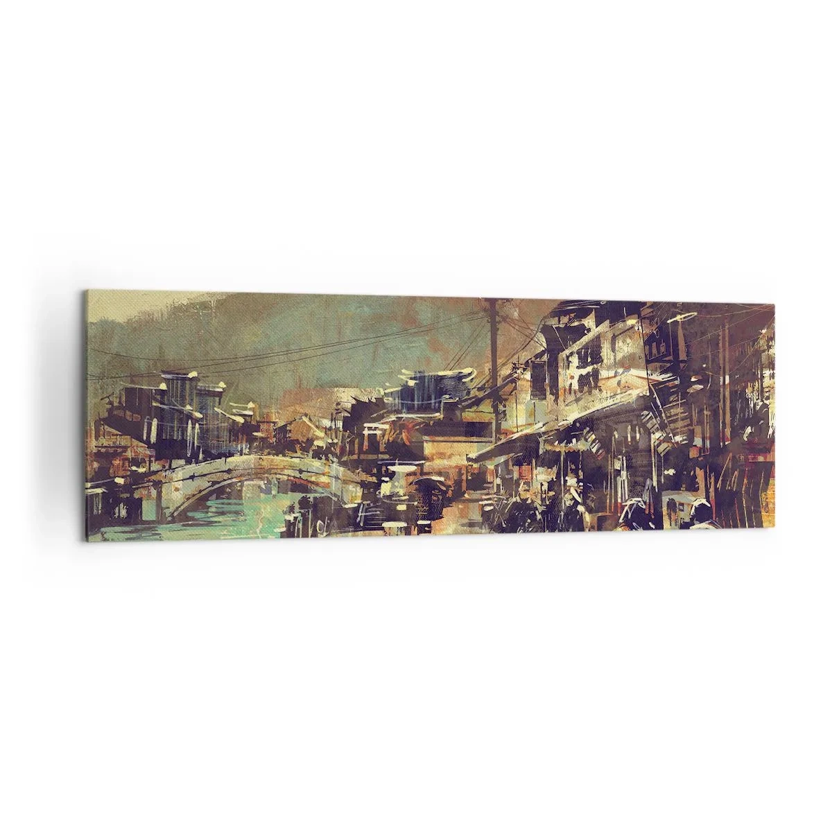 Quadro su tela - Stampe su Tela - Una città con un ponte e strade dallo stile artistico - 160x50cm - La vita come ricchezza di grigio - Decorazione murale moderna per soggiorno e camera da letto ARTTOR
