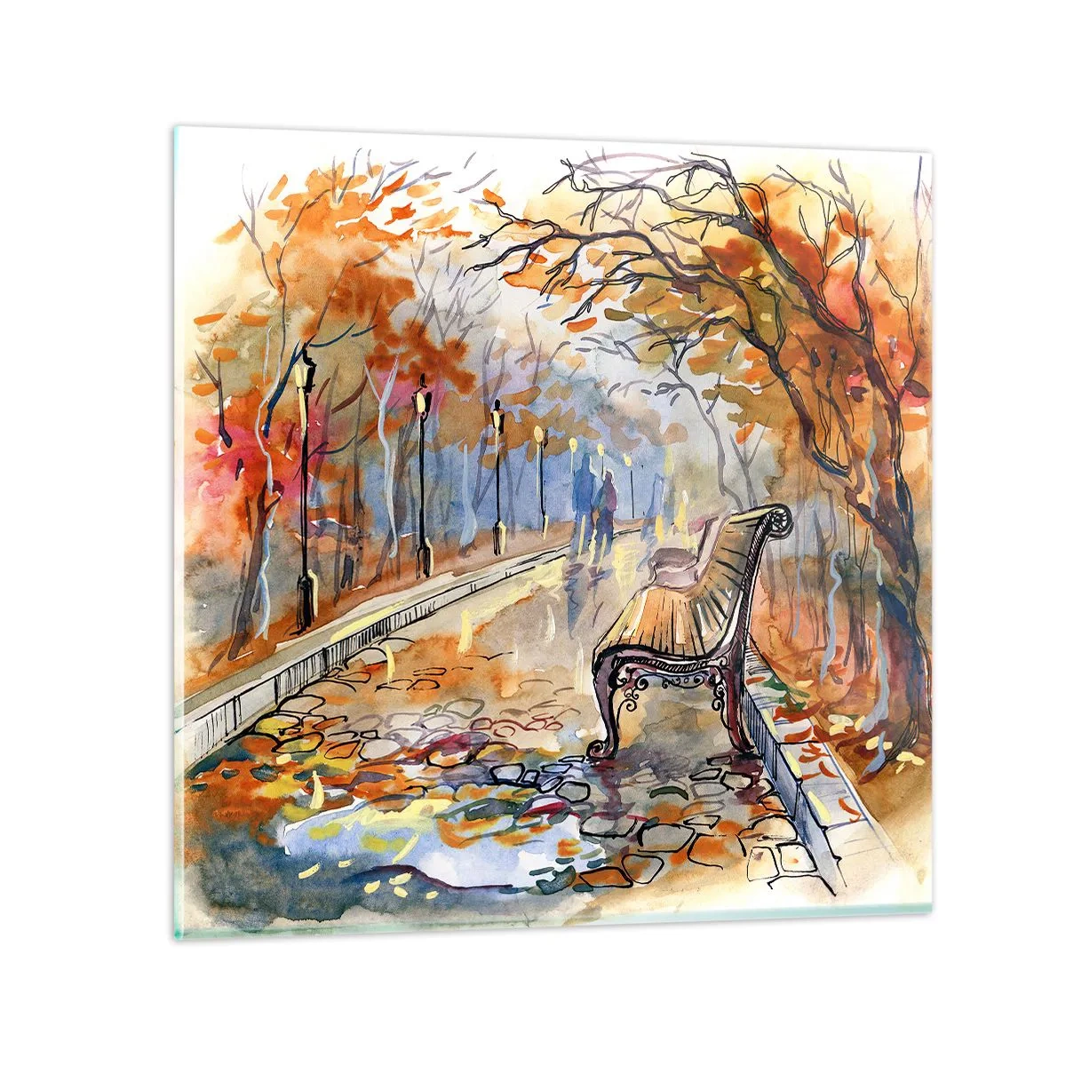Quadro su vetro - Passeggiando insieme l'autunno - 70x70 cm