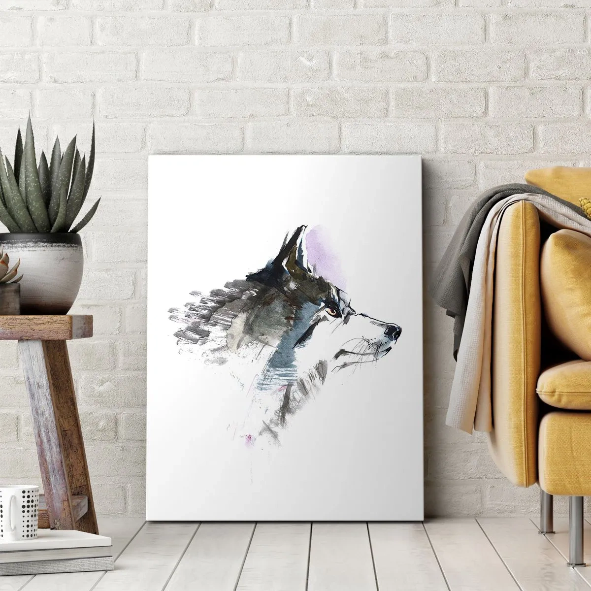 Quadro su tela - Stampe su Tela - Lupo acquerello in stile minimalista - 70x100cm - Si parla del lupo - Decorazione murale moderna per soggiorno e camera da letto ARTTOR