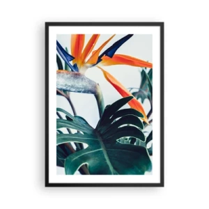 Poster in cornice nera - Primo piano di un fiore di strelitzia circondato da foglie verdi - 50x70cm - Pianta uccello - Decorazione murale moderna per soggiorno e camera da letto ARTTOR