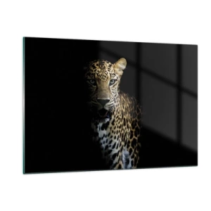Quadro su vetro - Leone nell'ombra - 120x80cm - Bellezza tenebrosa - Decorazione murale moderna per soggiorno e camera da letto ARTTOR