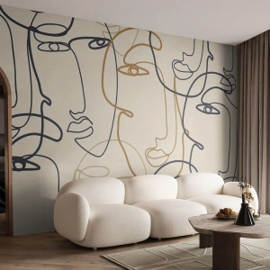 Fotomurali Premium Canvas - Volti minimalisti in stile line art su sfondo chiaro - 100x70cm - Ritratto multiplo - Decorazione murale moderna per soggiorno e camera da letto ARTTOR