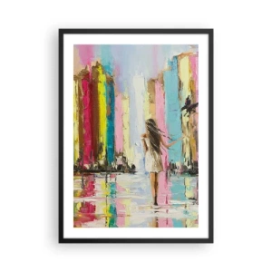 Poster in cornice nera - Una donna tra edifici colorati in stile impressionista - 50x70cm - Seguimi - Decorazione murale moderna per soggiorno e camera da letto ARTTOR