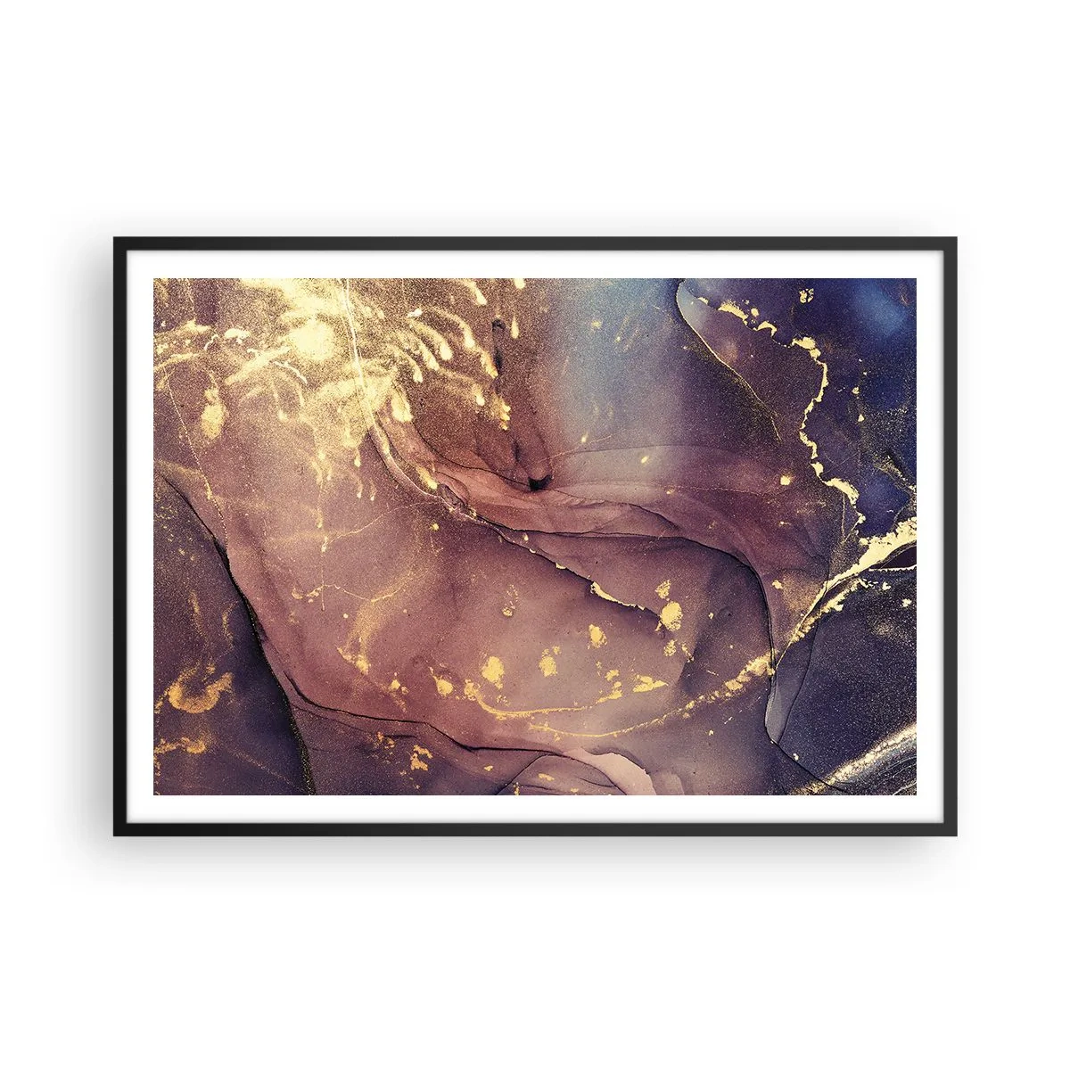 Poster in cornice nera - Composizione astratta con sfumature di oro e viola - 100x70cm - Materia e spirito - Decorazione murale moderna per soggiorno e camera da letto ARTTOR