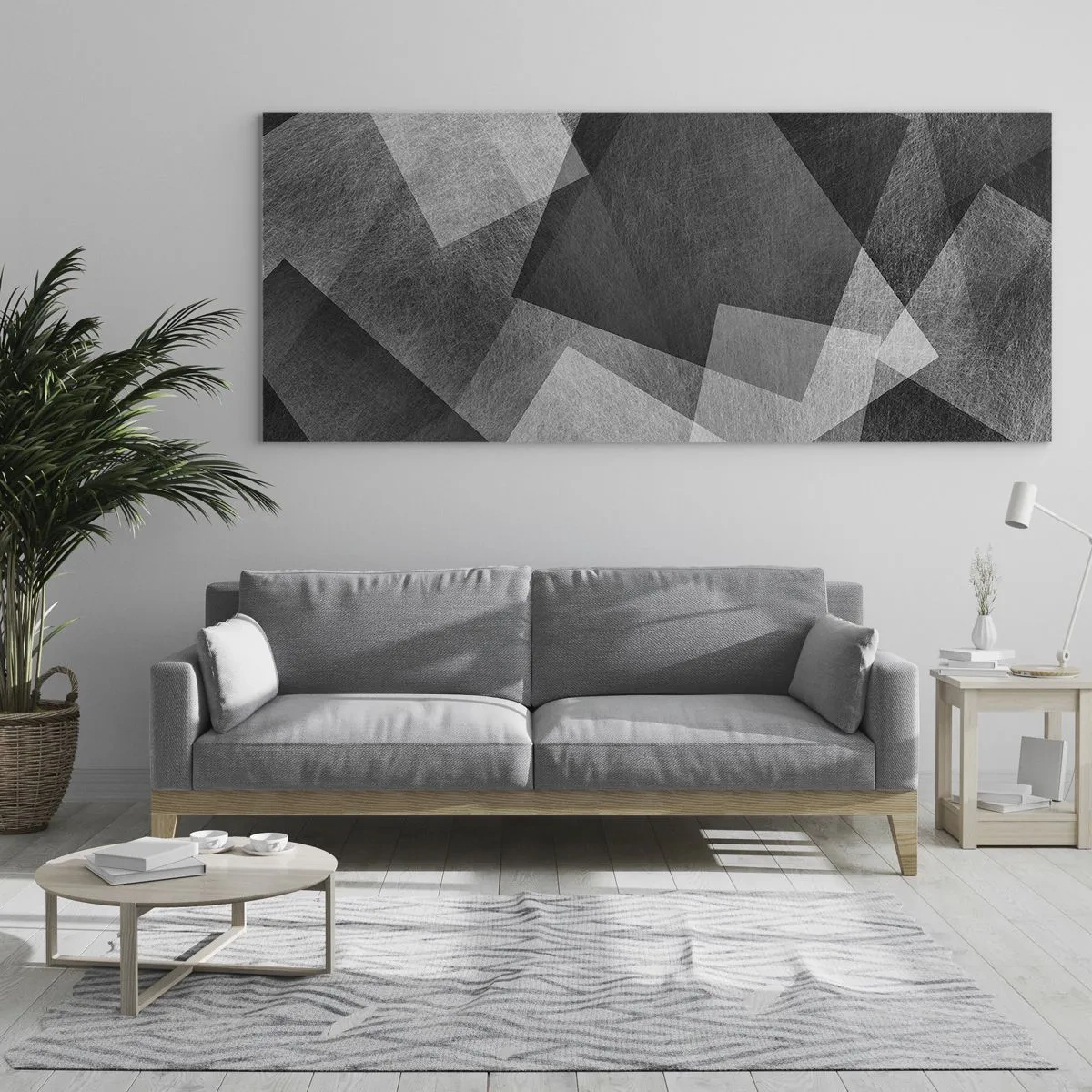 Quadro su vetro - Astrazione in bianco e nero con forme geometriche - 120x50cm - Simbolo eterno di ordine e durata - Decorazione murale moderna per soggiorno e camera da letto ARTTOR