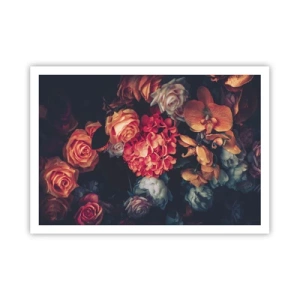 Poster - Un mazzo di fiori vari in toni scuri - 100x70cm - Come i maestri olandesi - Decorazione murale moderna per soggiorno e camera da letto ARTTOR