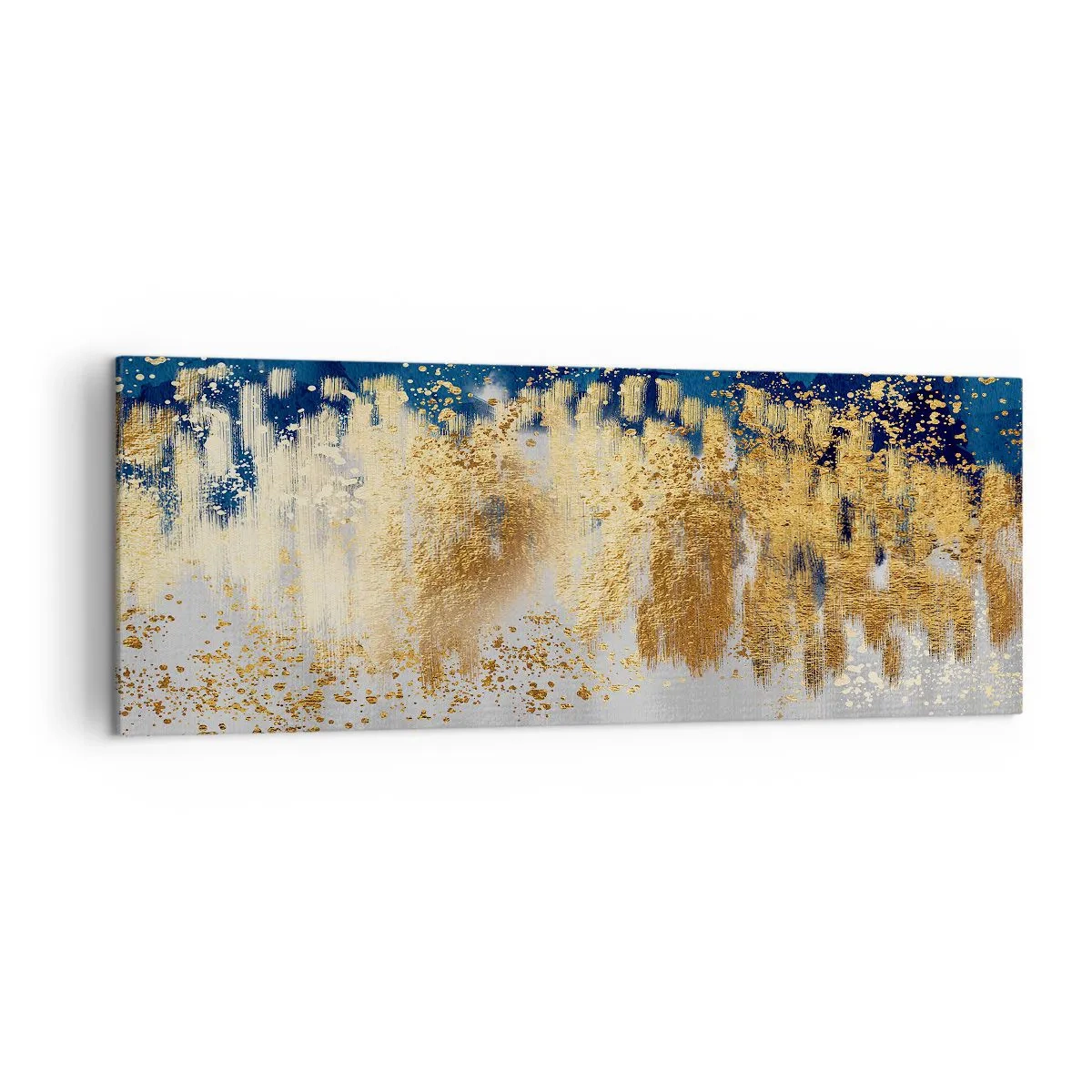 Quadro su tela - Stampe su Tela - Una composizione astratta nei toni dell'oro e del blu navy. - 140x50cm - Composizione moderna con bagliore - Decorazione murale moderna per soggiorno e camera da letto ARTTOR