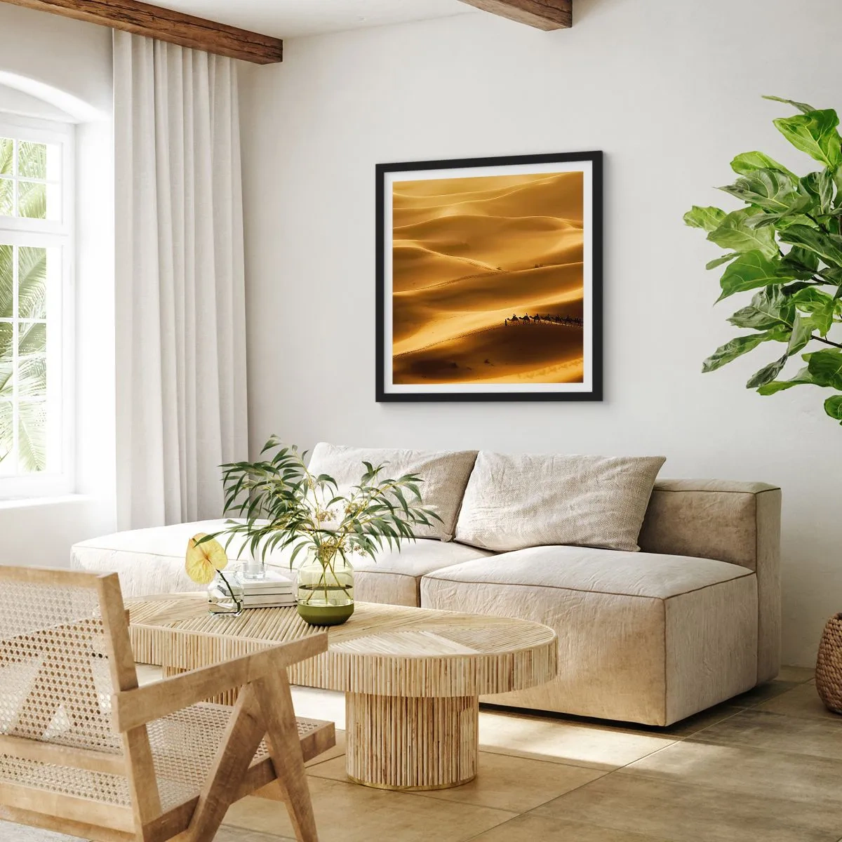 Poster in cornice nera - La carovana sulle onde del deserto - 60x60 cm