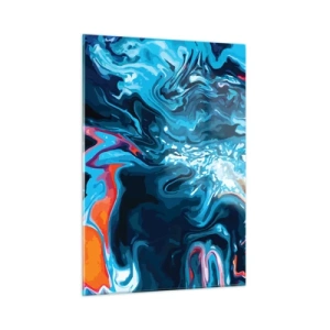 Quadro su vetro - Un motivo astratto nelle tonalità del blu con accenti di rosso e bianco. - 50x70cm - Viaggio al centro del cielo - Decorazione murale moderna per soggiorno e camera da letto ARTTOR