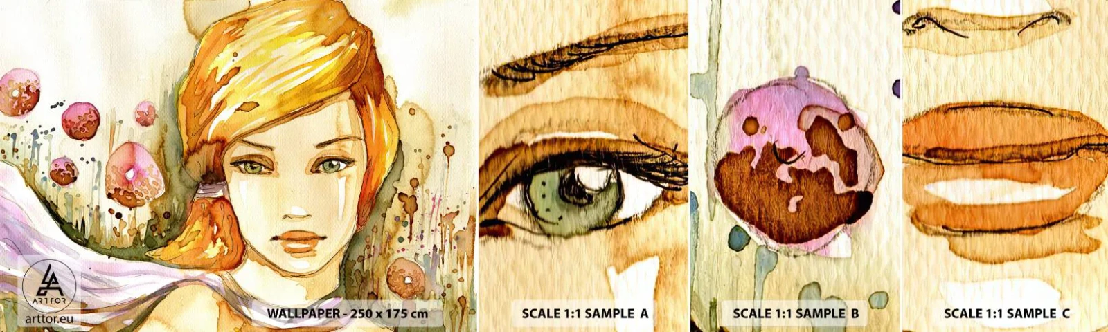 Campione Di Fotomurale Standard Eco - Sguardo di smeraldo, che calma l'ira - Donna, Prato, Moda - 100x30 cm