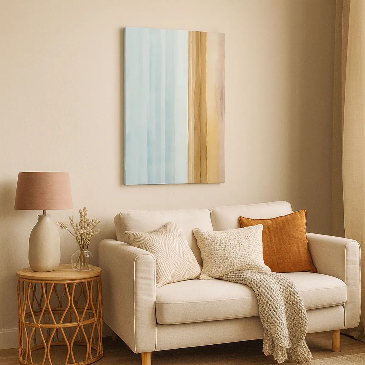 Quadro su tela - Stampe su Tela - Paesaggio astratto di spiaggia in tonalità pastello - 50x70cm - Rilassamento - Decorazione murale moderna per soggiorno e camera da letto ARTTOR