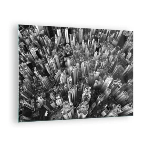 Quadro su vetro - Vista aerea della città in bianco e nero - 70x50cm - Ancora più in alto - Decorazione murale moderna per soggiorno e camera da letto ARTTOR