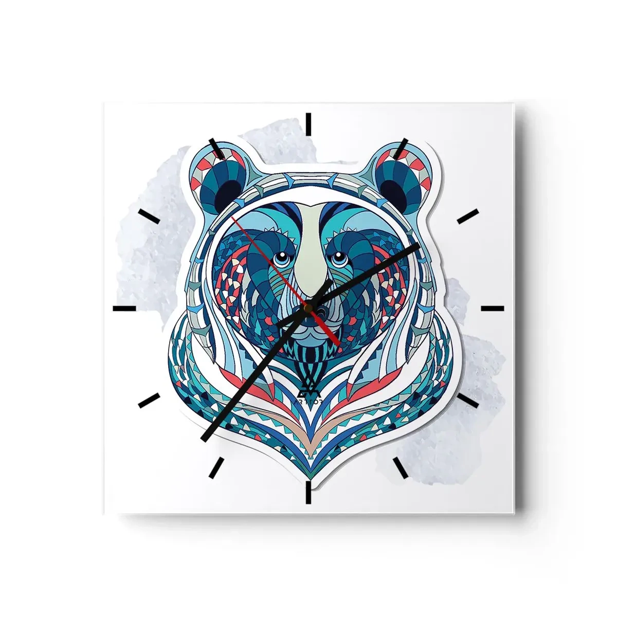 Orologio da parete - Orologio in Vetro - Orso geometrico nei toni del blu e del rosso - 30x30cm - Evviva la Groenlandia! - Decorazione murale moderna per soggiorno e camera da letto ARTTOR