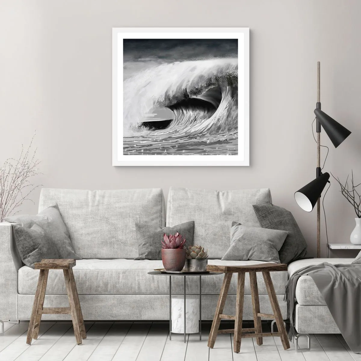 Poster in cornice bianca - La furia dell'oceano - 50x50 cm