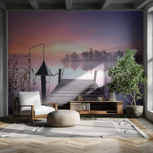 Fotomurali Premium Sand - Nebbia color lilla - Paesaggio, Alba, Lago - 500x350 cm
