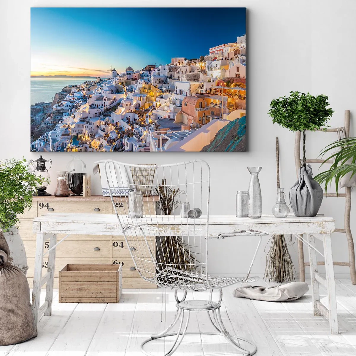 Quadro su tela - Stampe su Tela - Vista di una città greca al tramonto - 70x50cm - Essenza della grecità - Decorazione murale moderna per soggiorno e camera da letto ARTTOR