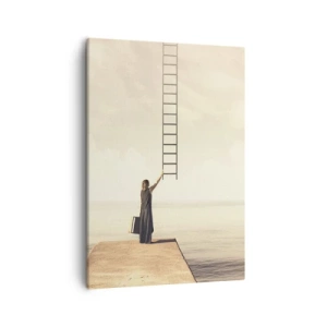 Quadro su tela - Stampe su Tela - Una donna in piedi su un molo con una scala che porta al cielo - 50x70cm - Viaggio magico - Decorazione murale moderna per soggiorno e camera da letto ARTTOR