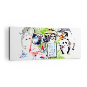 Quadro su tela - Stampe su Tela - Grafica colorata con temi naturalistici e safari - 120x50cm - Nell'obiettivo del viaggiatore - Decorazione murale moderna per soggiorno e camera da letto ARTTOR