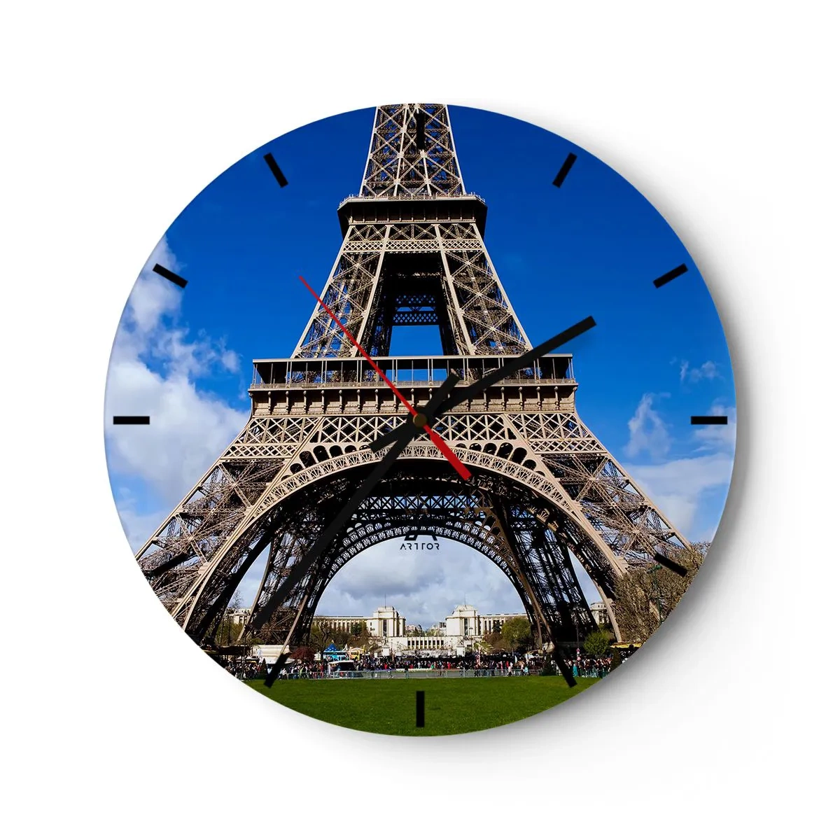 Orologio da parete - Orologio in Vetro - La Torre Eiffel contro un cielo blu - 30x30cm - Tutta Parigi ai suoi piedi - Decorazione murale moderna per soggiorno, cucina e camera da letto ARTTOR