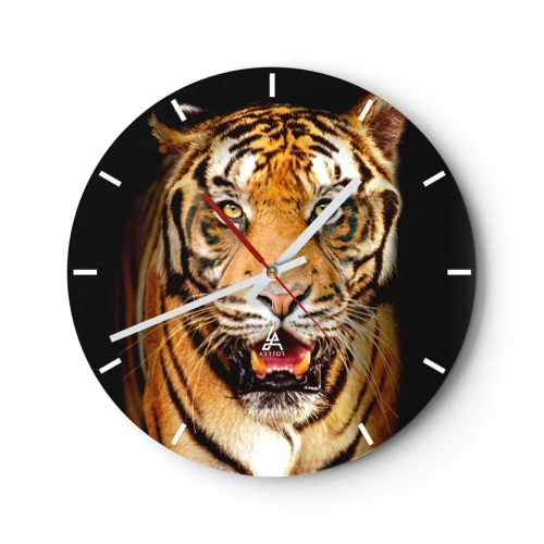 Orologio da parete - Orologio in Vetro - Ritratto di una tigre feroce dallo sguardo intenso - 30x30cm - Cuore selvatico - Decorazione murale moderna per soggiorno, cucina e camera da letto ARTTOR
