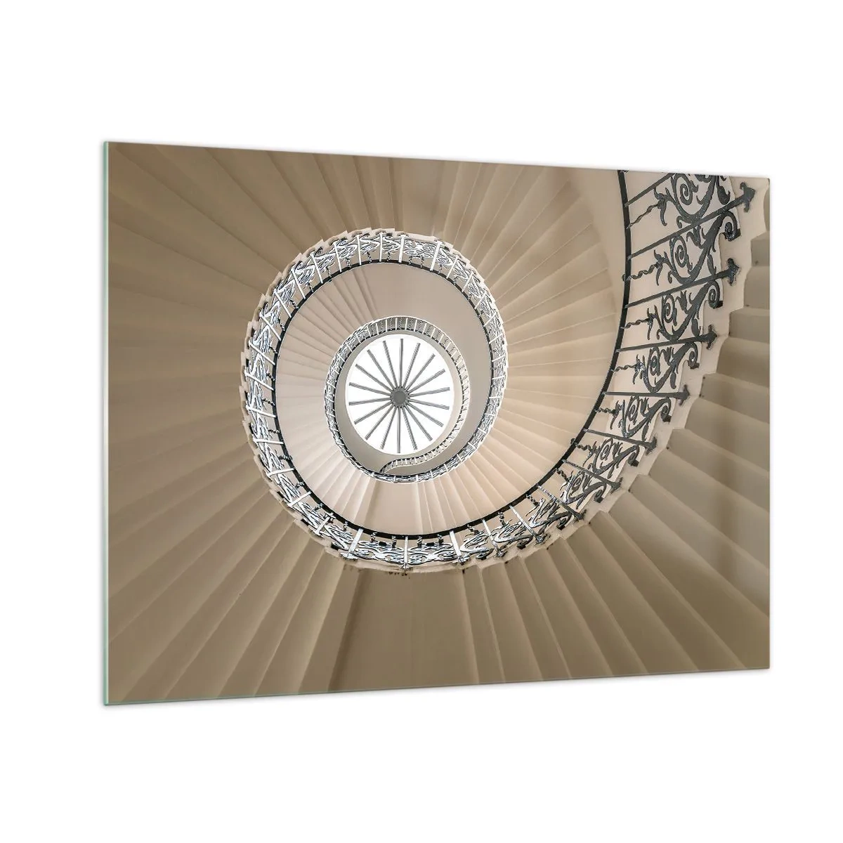 Quadro su vetro - Una vista su una scala a chiocciola che ricorda una conchiglia - 70x50cm - Al centro della chiocciola - Decorazione murale moderna per soggiorno e camera da letto ARTTOR