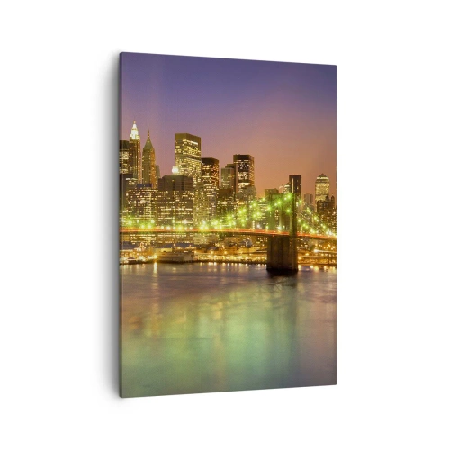 Quadro su tela - Stampe su Tela - Ponte illuminato in una città moderna di notte - 50x70cm - Qui la luce non si spegne mai - Decorazione murale moderna per soggiorno e camera da letto ARTTOR