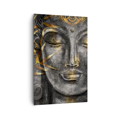 Quadro su tela - Stampe su Tela - Immagine del Buddha Zen con bambù dorati - 80x120cm - Senti la pace - Decorazione murale moderna per soggiorno e camera da letto ARTTOR