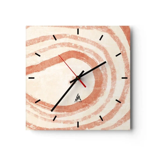 Orologio da parete - Orologio in Vetro - Un motivo astratto di linee concentriche nelle tonalità del terracotta. - 30x30cm - Cerchi di corallo - Decorazione murale moderna per soggiorno e camera da letto ARTTOR