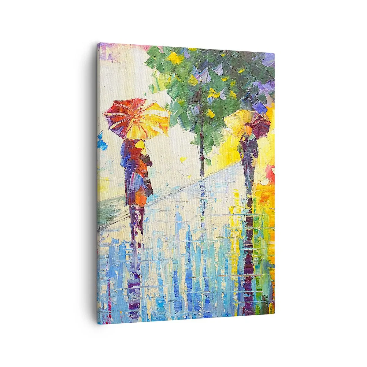 Quadro su tela - Stampe su Tela - Una passeggiata con l'ombrello in un colorato paesaggio piovoso - 50x70cm - E tutto è chiaro - Decorazione murale moderna per soggiorno e camera da letto ARTTOR