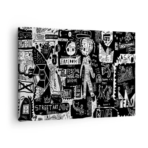Quadro su tela - Stampe su Tela - Collage in bianco e nero ispirato alla street art - 70x50cm - Gioventù spirituale di giustizia e gioia - Decorazione murale moderna per soggiorno e camera da letto ARTTOR