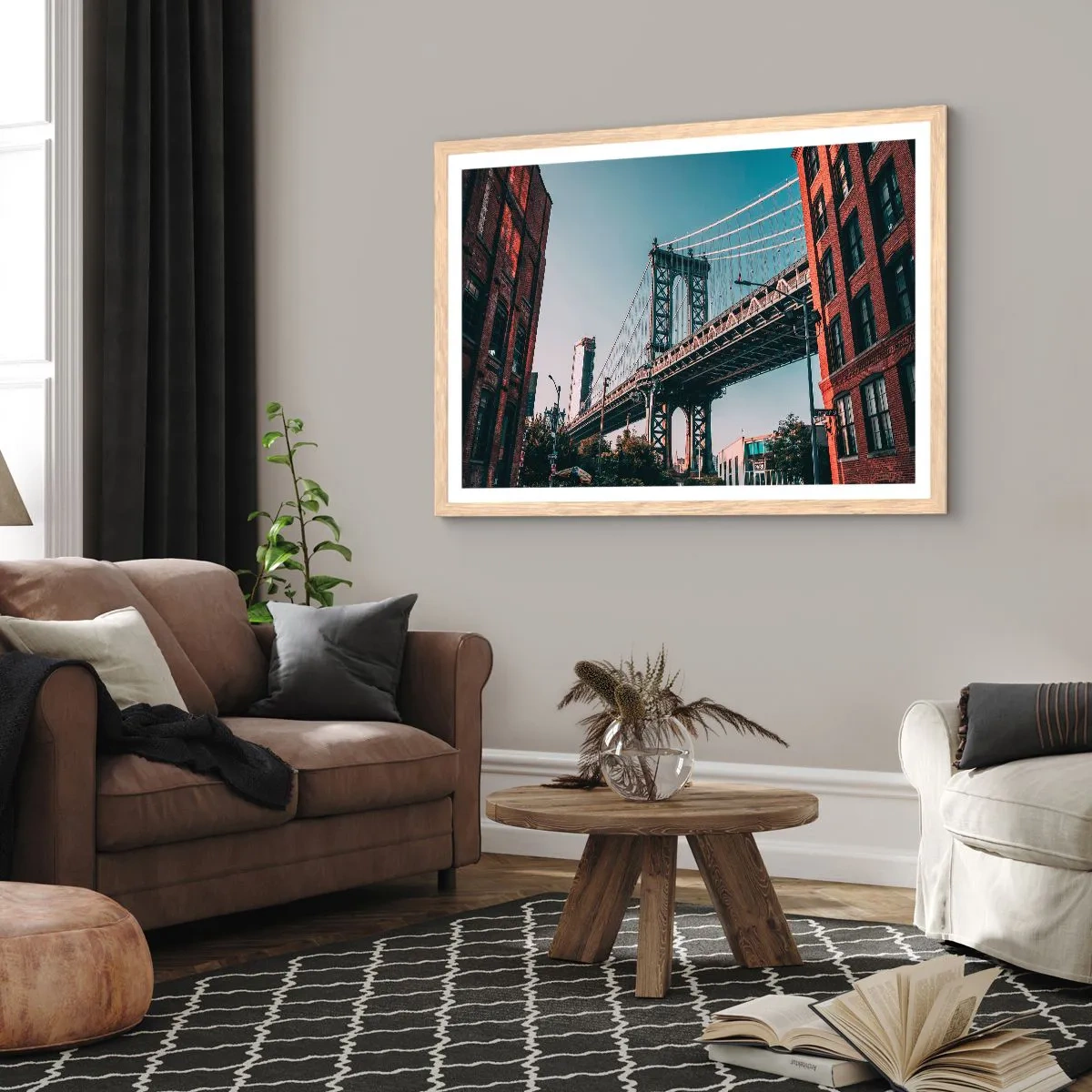 Poster in cornice rovere chiaro - Sopra le onde della città - 100x70 cm