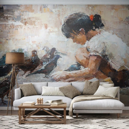 Fotomurali Standard Eco - Piccoli e gentili - Ragazza, Piccioncino, Per bambini - 200x140 cm