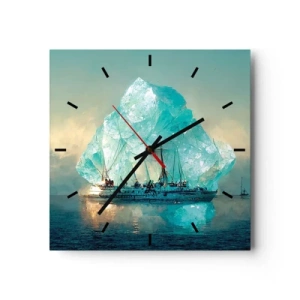 Orologio da parete - Orologio in Vetro - Una nave con un maestoso iceberg sullo sfondo - 30x30cm - Brillante artico - Decorazione murale moderna per soggiorno e camera da letto ARTTOR