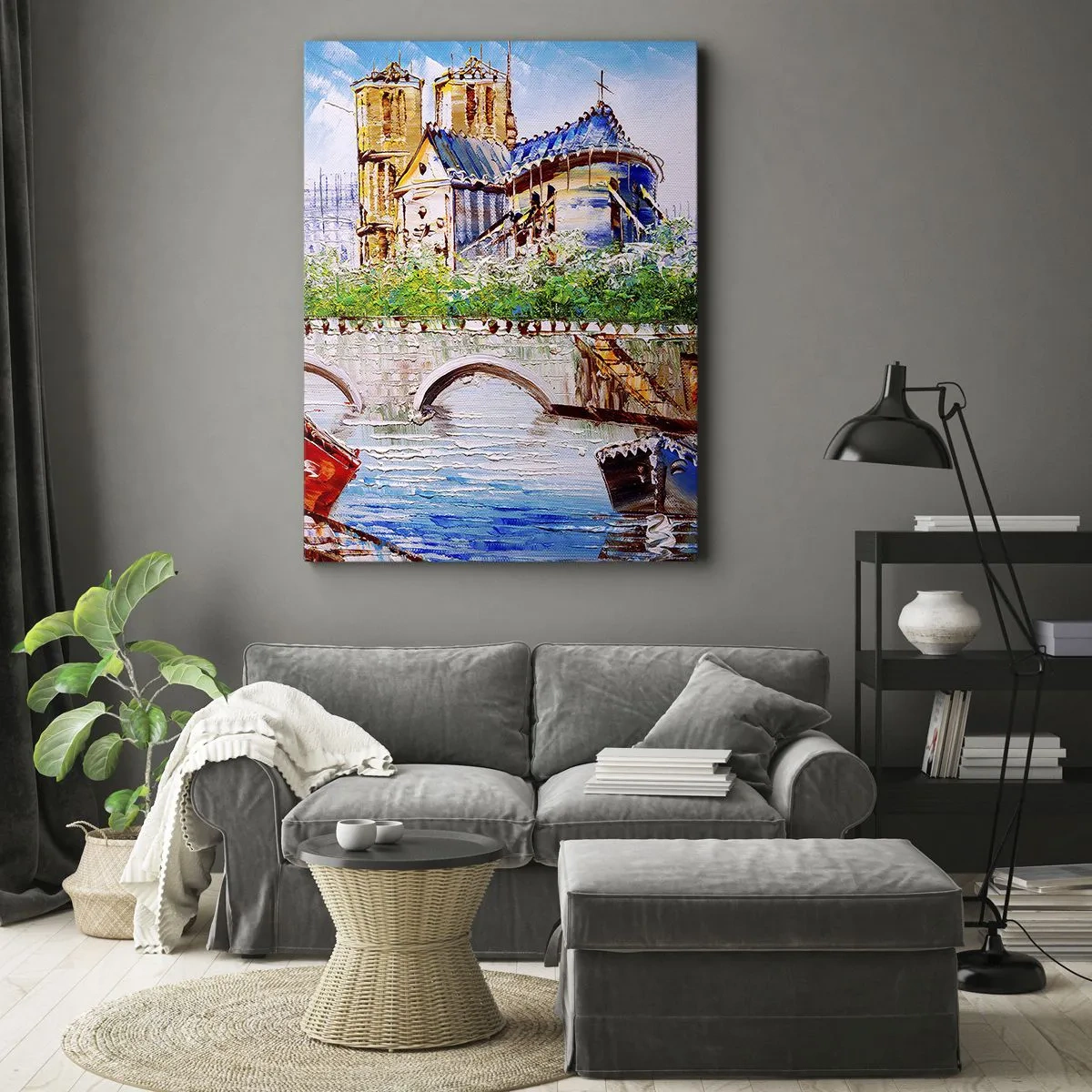 Quadro su tela - Stampe su Tela - Paesaggio con un ponte e una cattedrale in stile classico - 70x100cm - Il loro tempo non passa mai - Decorazione murale moderna per soggiorno e camera da letto ARTTOR