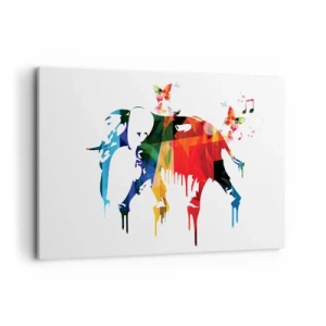 Quadro su tela - Stampe su Tela - Elefante colorato con farfalle in uno stile geometrico moderno - 100x70cm - Ognuno può ballare - Decorazione murale moderna per soggiorno e camera da letto ARTTOR