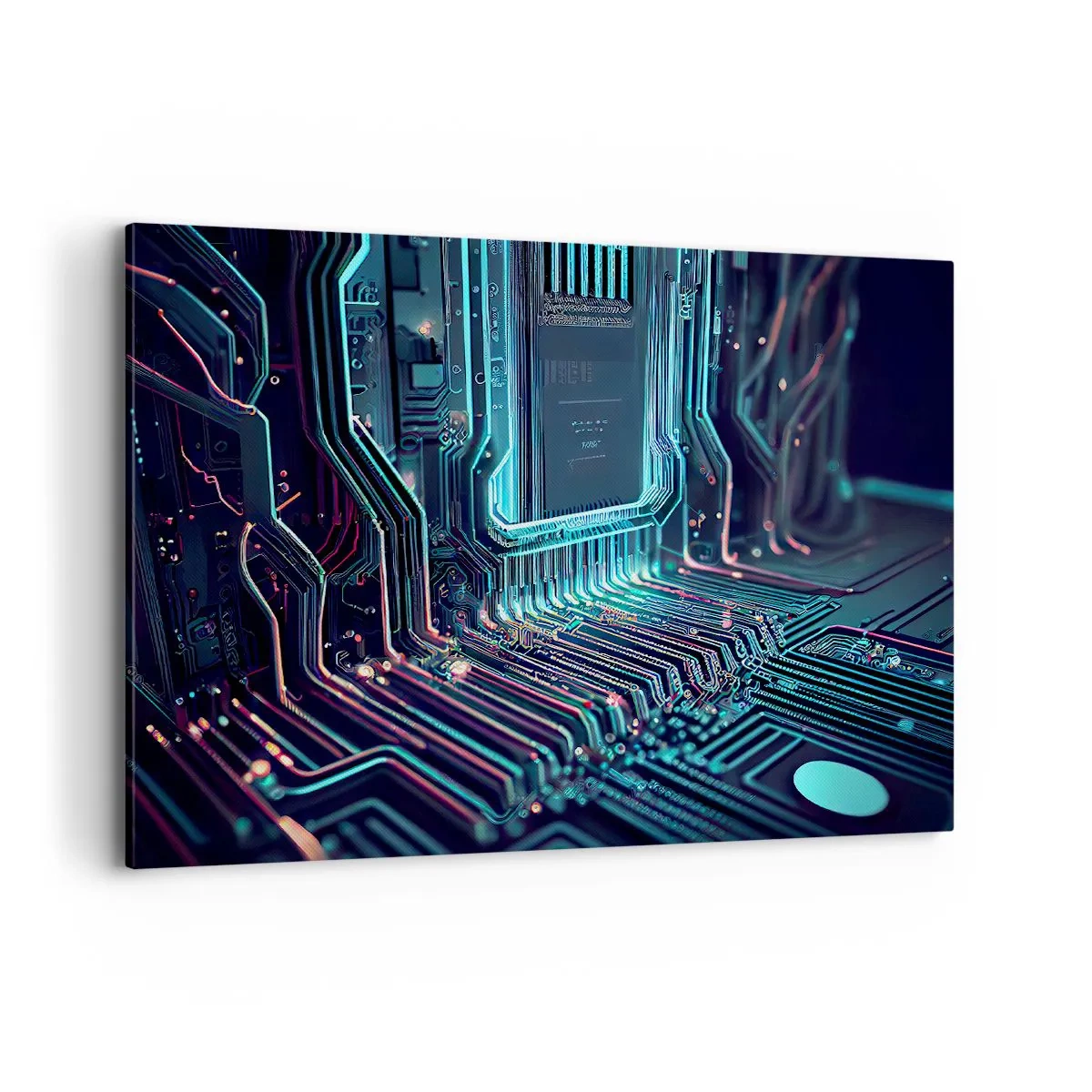 Quadro su tela - Stampe su Tela - Circuito stampato tecnologico con tracce illuminate - 100x70cm - Sto pensando qualcosa... - Decorazione murale moderna per soggiorno e camera da letto ARTTOR