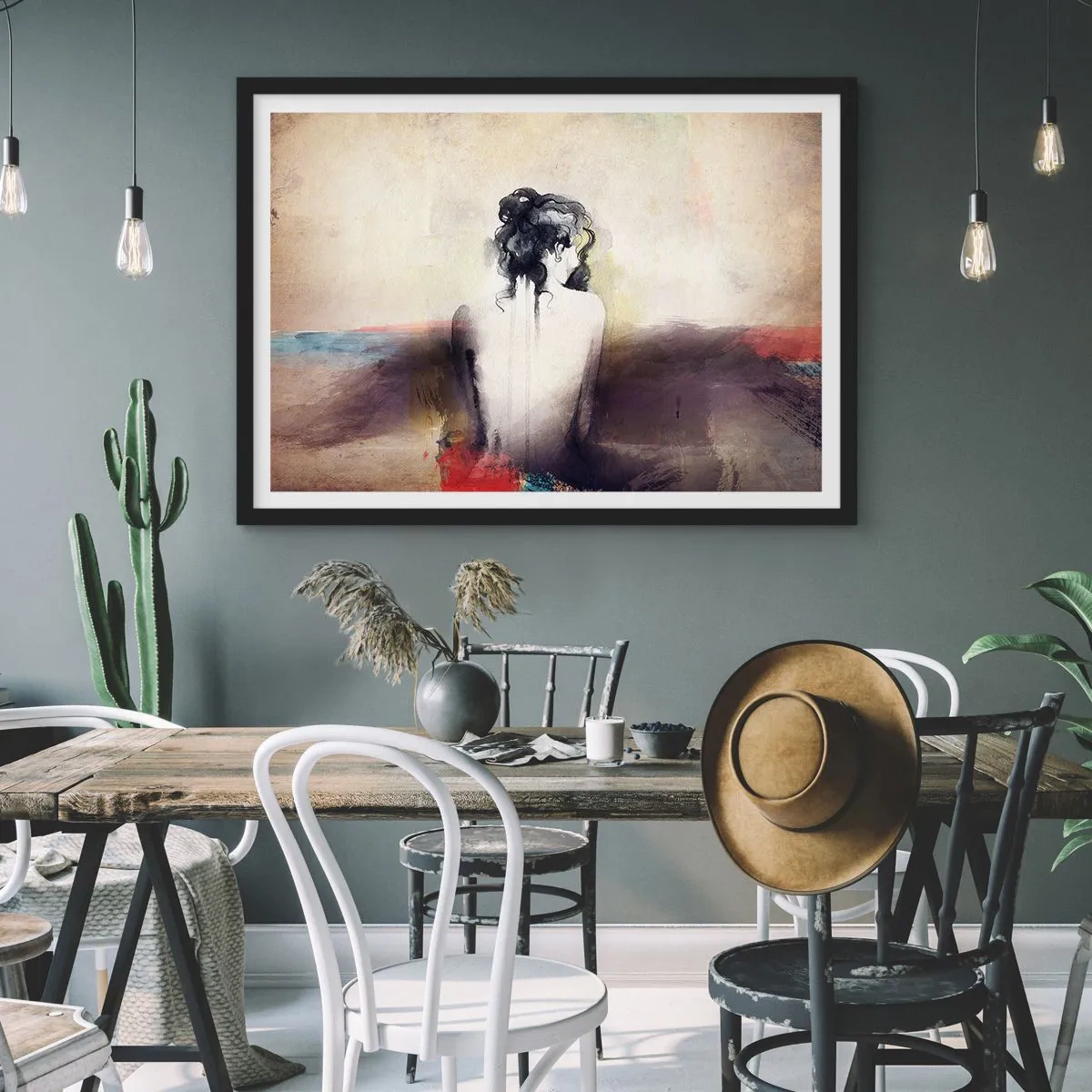 Poster in cornice nera - Linee miti, forme ovali - 50x40 cm