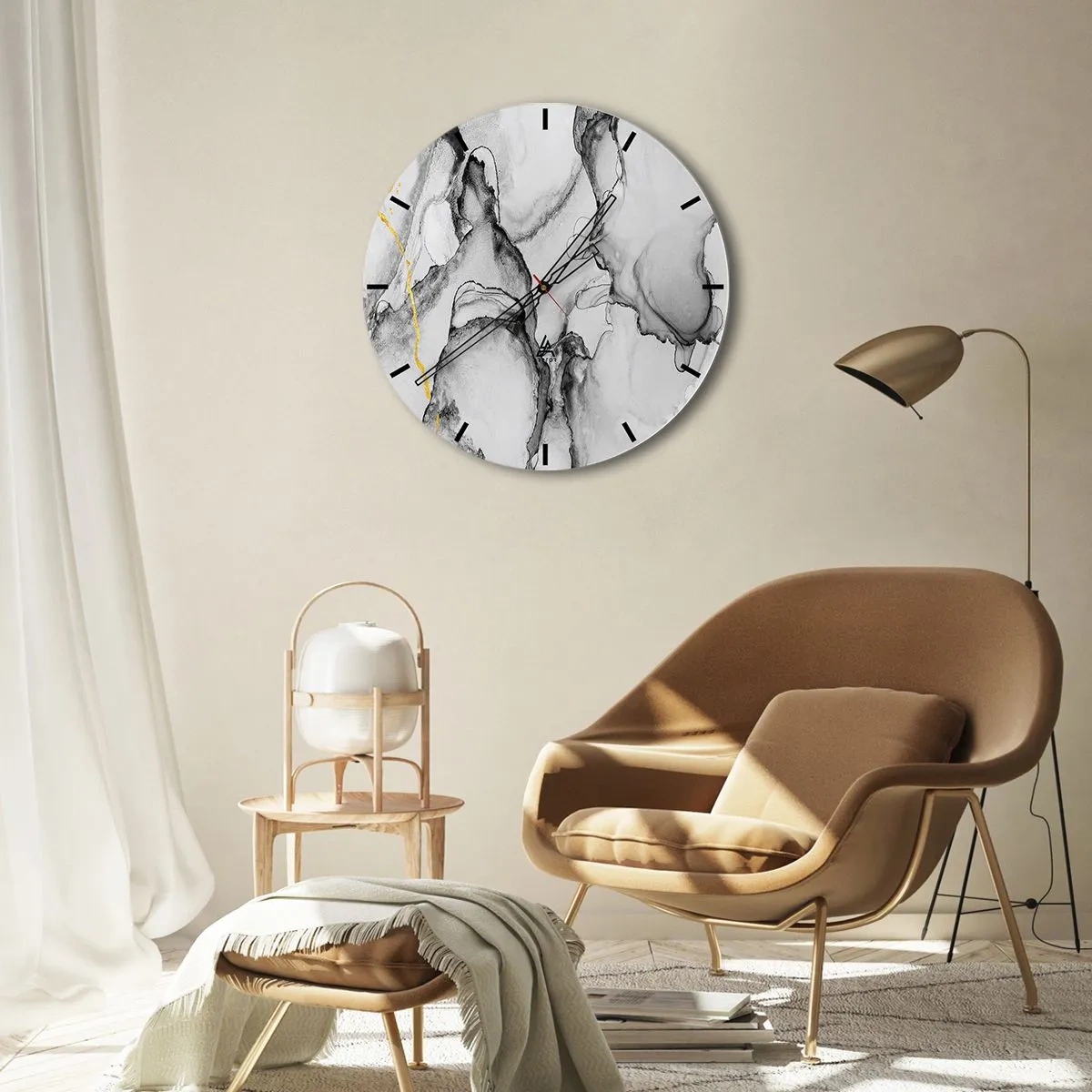 Orologio da parete - Orologio in Vetro - Composizione con motivo d'oro - 40x40 cm