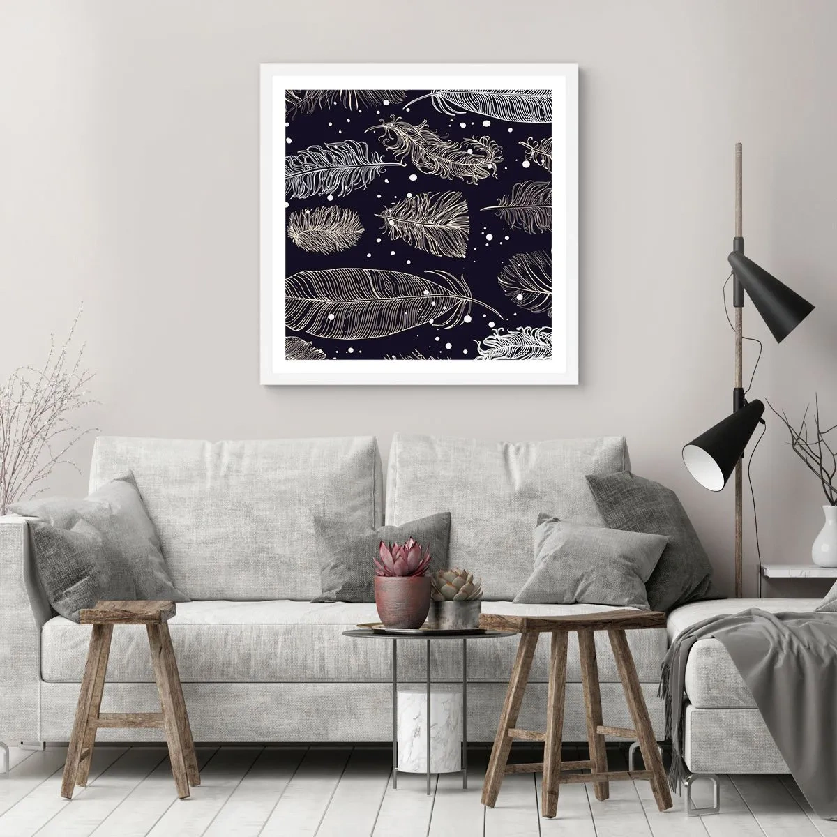 Poster in cornice bianca - Pizzo piumato - 50x50 cm