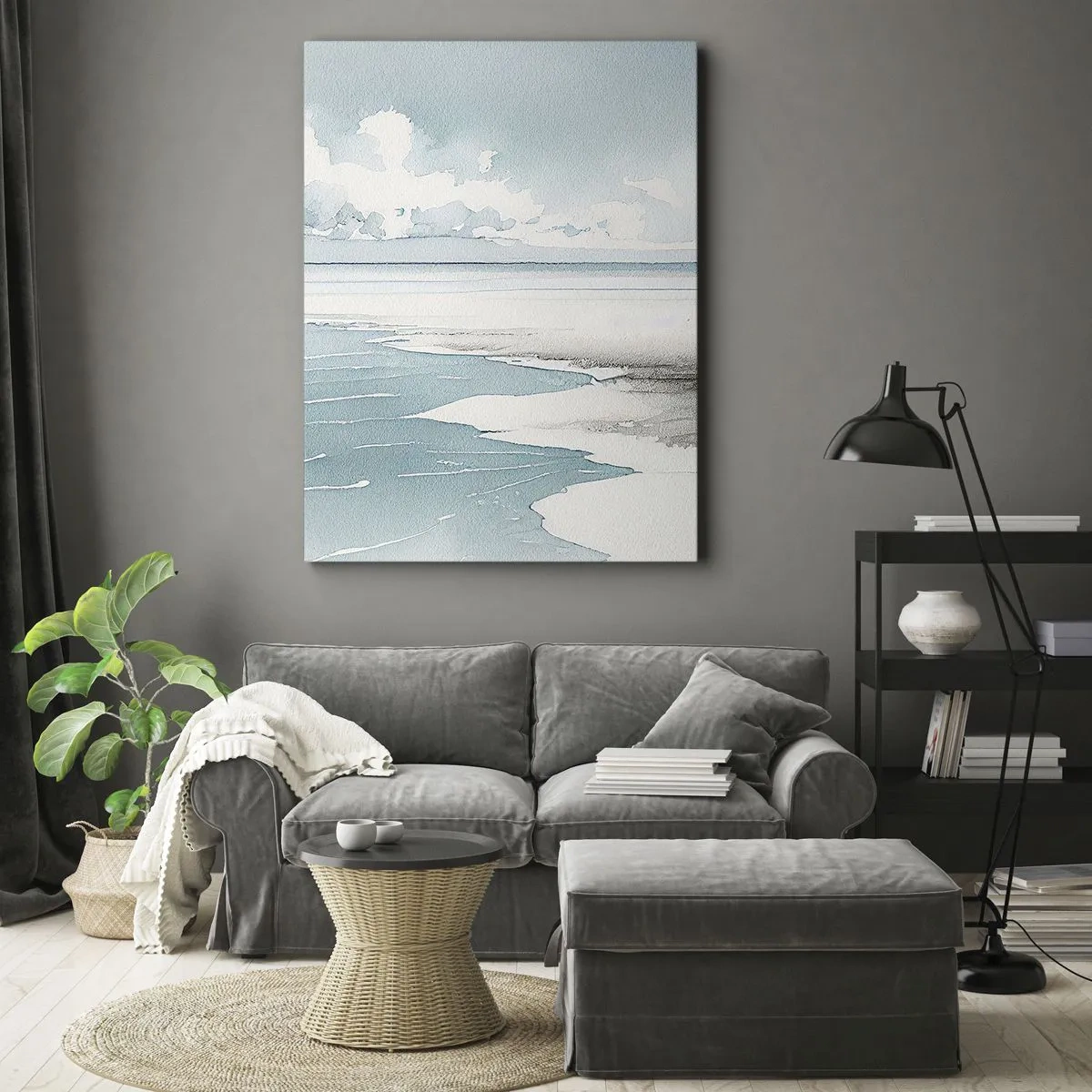 Quadro su tela - Stampe su Tela - Un mare calmo e una spiaggia dalle tonalità chiare di blu - 80x120cm - Marea dolce - Decorazione murale moderna per soggiorno e camera da letto ARTTOR