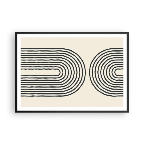 Poster in cornice nera - Motivo geometrico astratto con linee simmetriche su sfondo chiaro - 100x70cm - Tra un attimo... - Decorazione murale moderna per soggiorno e camera da letto ARTTOR