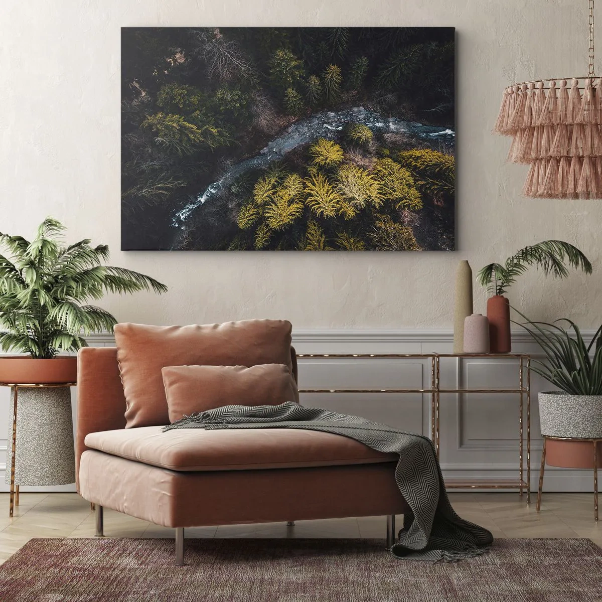 Quadro su tela - Stampe su Tela - Una vista dall'alto di una foresta con un fiume tortuoso - 120x80cm - Sempre più veloce - Decorazione murale moderna per soggiorno e camera da letto ARTTOR