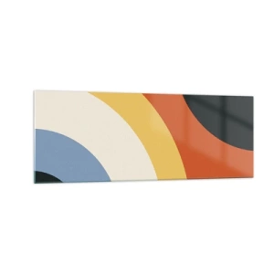 Quadro su vetro - Opera d'arte astratta con archi colorati e cerchi contrastanti - 140x50cm - Verso di se - Decorazione murale moderna per soggiorno e camera da letto ARTTOR