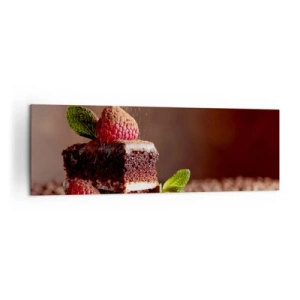 Quadro su tela - Stampe su Tela - Torta al cioccolato con lamponi e menta su uno sfondo di fave di cacao - 160x50cm - La vita è dolce - Decorazione murale moderna per soggiorno e camera da letto ARTTOR