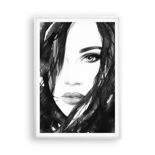 Poster in cornice bianca - Ritratto di donna in bianco e nero - 70x100 cm