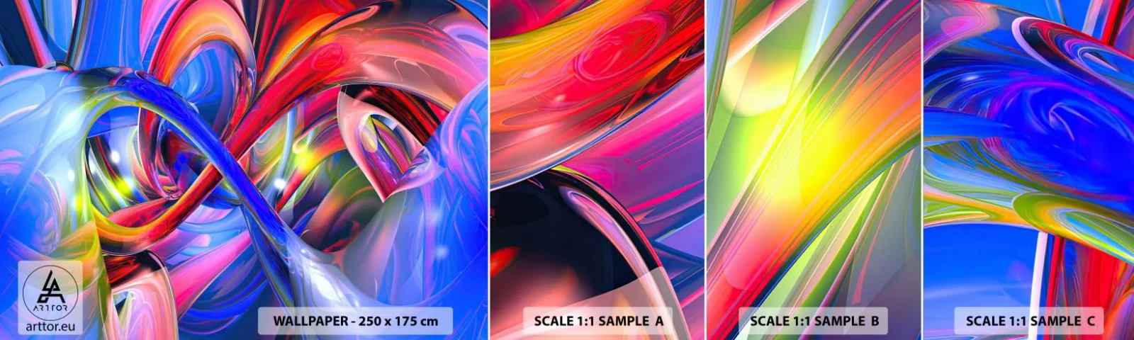 Campione Di Fotomurale Standard Eco - La danza dei colori - Astrazione, 3D, Grafica - 100x30 cm