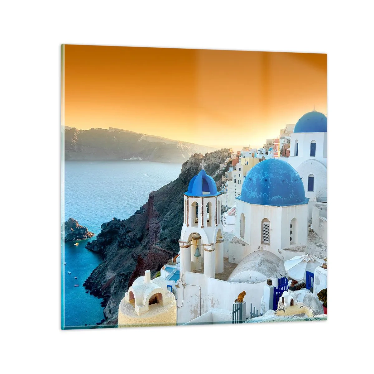 Quadro su vetro - Santorini: aggrappate alle rocce - 40x40 cm