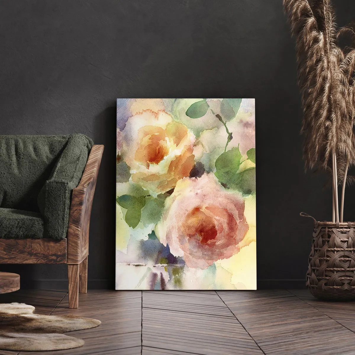 Quadro su tela - Stampe su Tela - Delicate rose in stile acquerello su uno sfondo chiaro - 50x70cm - Delicati come un acquerello - Decorazione murale moderna per soggiorno e camera da letto ARTTOR