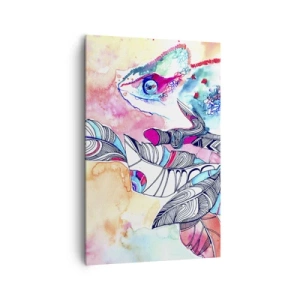Quadro su tela - Stampe su Tela - Camaleonte colorato su sfondo di foglie astratte - 80x120cm - Il nostro mondo colorato - Decorazione murale moderna per soggiorno e camera da letto ARTTOR