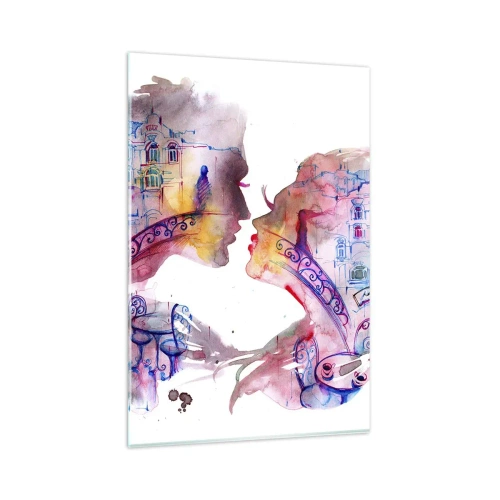 Quadro su vetro - Un acquerello romantico che raffigura le sagome degli innamorati - 80x120cm - Misterioso ponte dei sospiri - Decorazione murale moderna per soggiorno e camera da letto ARTTOR